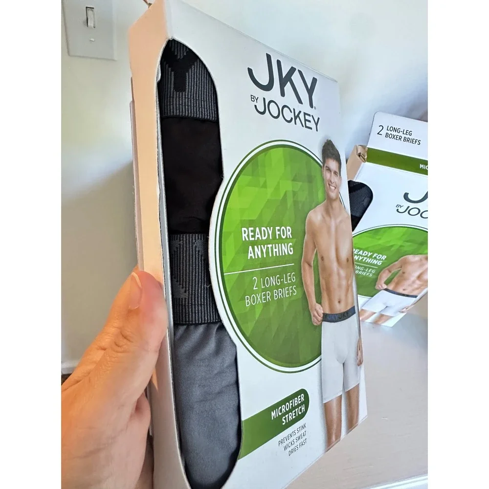JKY by Jockey Mens 2 Pack Microfiber Stretch Long Leg Boxer‎ Briefs Black Grey S